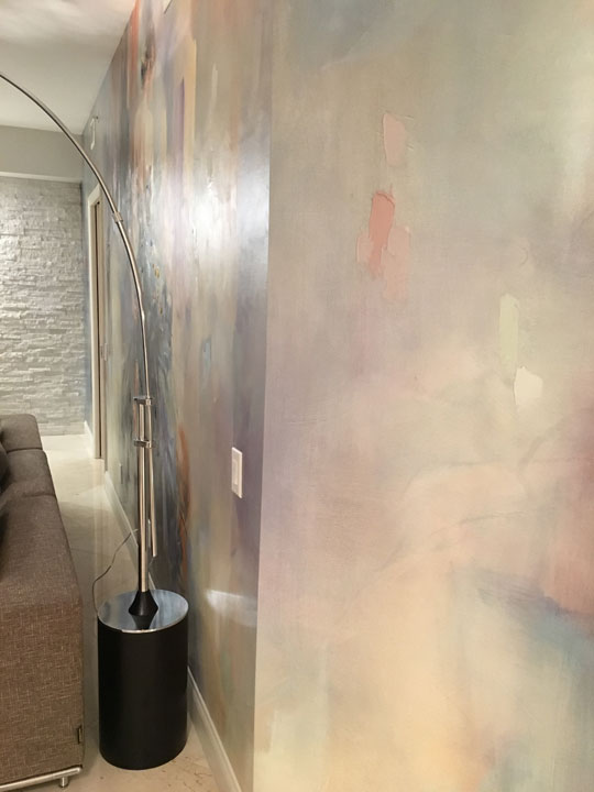 Custom wall design for Florida house - hand embellished giclees glued on a drywall