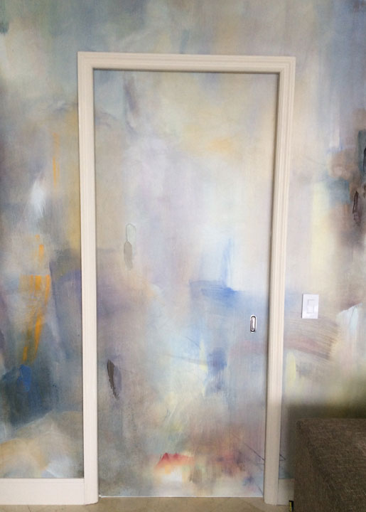 Custom wall design for Florida house - hand embellished giclees glued on a drywall